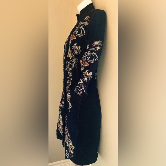 Johnny Was Navy Embroidered Corduroy Coat - Picture 6 of 12